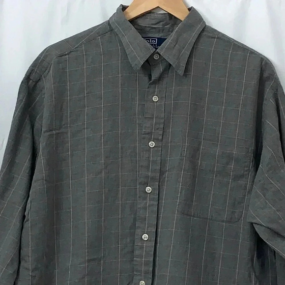 Men’s Polo By Ralph Lauren Long Sleeve Gray Plaid Button Down Shirt Size XL EUC - Picture 3 of 5